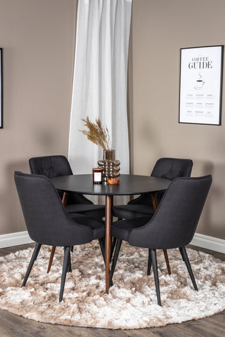 Plaza Runt Bord 100 cm - Svart Skiva - Valnötsben+Velvet Deluxe Matstol - Svarta Ben - Svart Tyg_4