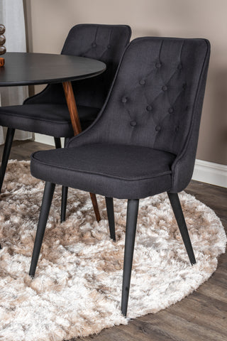Plaza Runt Bord 100 cm - Svart Skiva - Valnötsben+Velvet Deluxe Matstol - Svarta Ben - Svart Tyg_4
