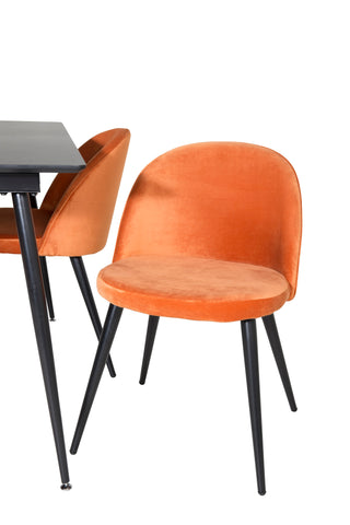 Silar förlängningsbord - svart melamin / svarta ben + matstol i sammet - Orange / Svart_4