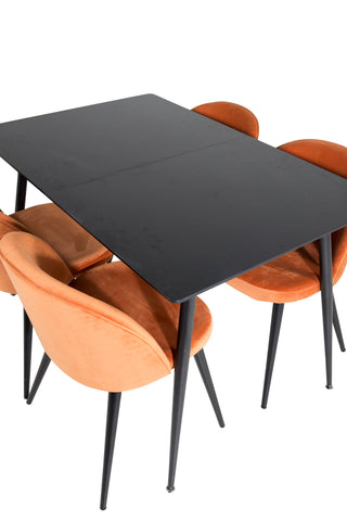 Silar förlängningsbord - svart melamin / svarta ben + matstol i sammet - Orange / Svart_4