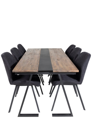 Venture Home Jakarta matbord. 200*90*H75 - Mörk Teak / Svart+Gemma Matstol - Svarta Ben - Svart Tyg_6