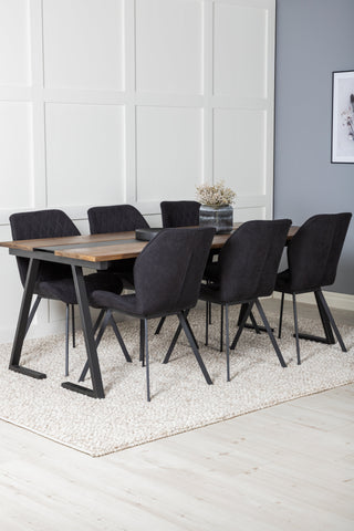 Venture Home Jakarta matbord. 200*90*H75 - Mörk Teak / Svart+Gemma Matstol - Svarta Ben - Svart Tyg_6