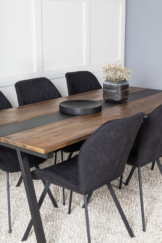 Venture Home Jakarta matbord. 200*90*H75 - Mörk Teak / Svart+Gemma Matstol - Svarta Ben - Svart Tyg_6