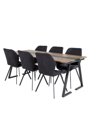 Venture Home Jakarta matbord. 200*90*H75 - Mörk Teak / Svart+Gemma Matstol - Svarta Ben - Svart Tyg_6