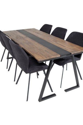 Venture Home Jakarta matbord. 200*90*H75 - Mörk Teak / Svart+Gemma Matstol - Svarta Ben - Svart Tyg_6