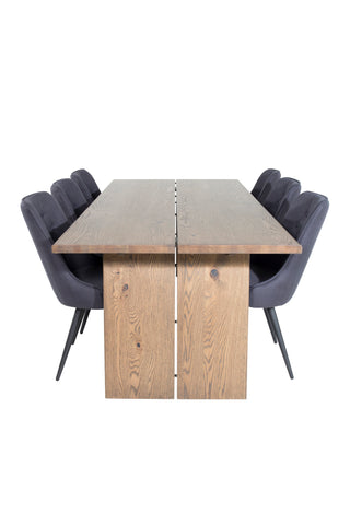 Venture Home Logger Matbord - Rökt Ek - 210 cm+Velvet Deluxe Matstol - Svarta Ben - Svart Tyg_6
