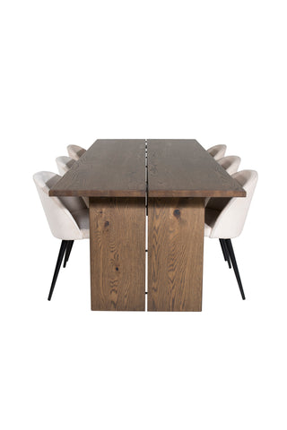Venture Home Logger Matbord - Rökt Ek - 210 cm+matsalsstol i sammet - Beige / Svart_6