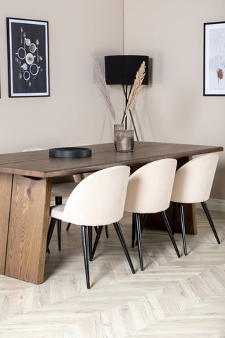 Venture Home Logger Matbord - Rökt Ek - 210 cm+matsalsstol i sammet - Beige / Svart_6