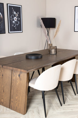 Venture Home Logger Matbord - Rökt Ek - 210 cm+matsalsstol i sammet - Beige / Svart_6