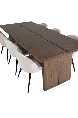 Venture Home Logger Matbord - Rökt Ek - 210 cm+matsalsstol i sammet - Beige / Svart_6