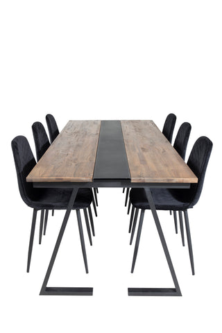 Venture Home Jakarta matbord. 200*90*H75 - Mörk Teak / Svart+Polar Diamond Matstol - Svarta Ben - Black Velvet_6