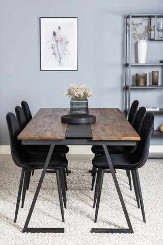 Venture Home Jakarta matbord. 200*90*H75 - Mörk Teak / Svart+Polar Diamond Matstol - Svarta Ben - Black Velvet_6