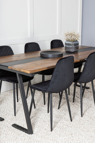 Venture Home Jakarta matbord. 200*90*H75 - Mörk Teak / Svart+Polar Diamond Matstol - Svarta Ben - Black Velvet_6