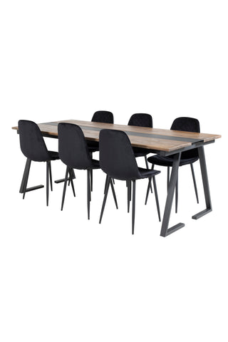 Venture Home Jakarta matbord. 200*90*H75 - Mörk Teak / Svart+Polar Diamond Matstol - Svarta Ben - Black Velvet_6