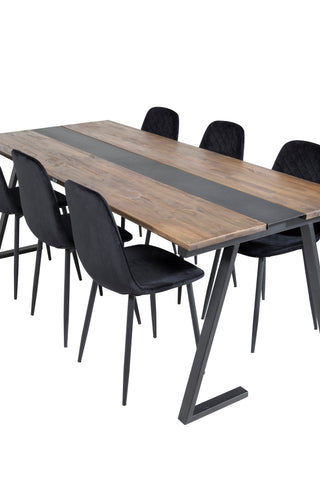 Venture Home Jakarta matbord. 200*90*H75 - Mörk Teak / Svart+Polar Diamond Matstol - Svarta Ben - Black Velvet_6