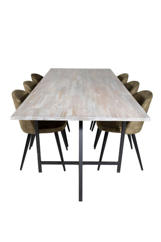 Venture Home Jepara Matbord - 250*100*H76 - Grå /Svart+Velvet Dining Chiar - Svarta ben - Dusty Green Velvet_6