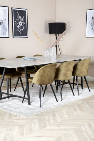 Venture Home Jepara Matbord - 250*100*H76 - Grå /Svart+Velvet Dining Chiar - Svarta ben - Dusty Green Velvet_6