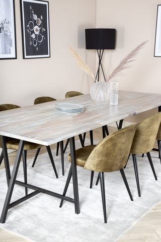 Venture Home Jepara Matbord - 250*100*H76 - Grå /Svart+Velvet Dining Chiar - Svarta ben - Dusty Green Velvet_6