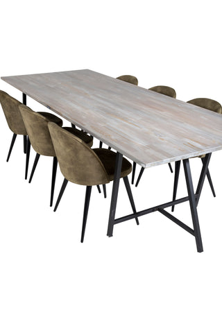 Venture Home Jepara Matbord - 250*100*H76 - Grå /Svart+Velvet Dining Chiar - Svarta ben - Dusty Green Velvet_6