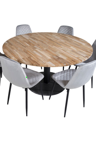 Venture Home Cirebon Runt Bord - 140cm - Natur / Svart+Polar Diamond Matstol - Svarta Ben - Grå sammet_6