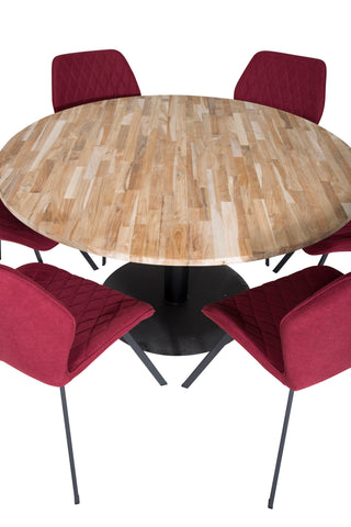Venture Home Cirebon Runt Bord - 140cm - Natur / Svart+Gemma Matstol - Svarta Ben - Röd Tyg_6