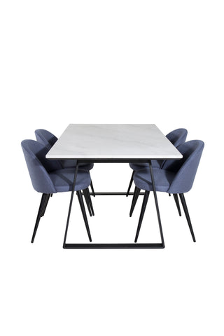 Estelle Matbord 140*90 - Vit / Svart+Velvet Dining Chiar - Svarta ben - Blå Tyg_4