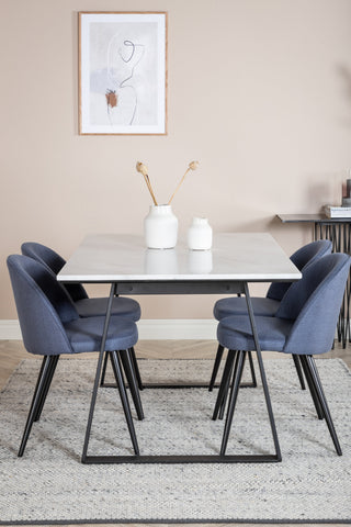Estelle Matbord 140*90 - Vit / Svart+Velvet Dining Chiar - Svarta ben - Blå Tyg_4