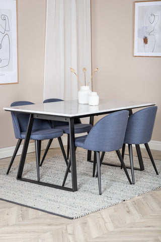 Estelle Matbord 140*90 - Vit / Svart+Velvet Dining Chiar - Svarta ben - Blå Tyg_4