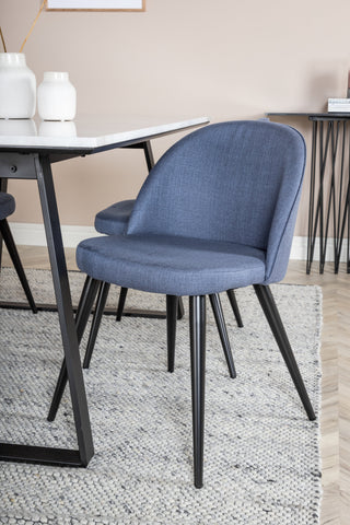 Estelle Matbord 140*90 - Vit / Svart+Velvet Dining Chiar - Svarta ben - Blå Tyg_4
