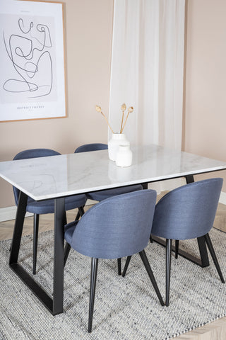 Estelle Matbord 140*90 - Vit / Svart+Velvet Dining Chiar - Svarta ben - Blå Tyg_4