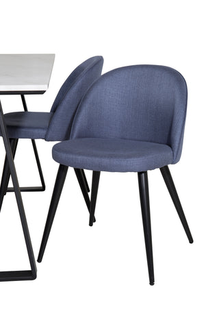 Estelle Matbord 140*90 - Vit / Svart+Velvet Dining Chiar - Svarta ben - Blå Tyg_4