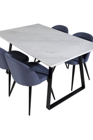 Estelle Matbord 140*90 - Vit / Svart+Velvet Dining Chiar - Svarta ben - Blå Tyg_4
