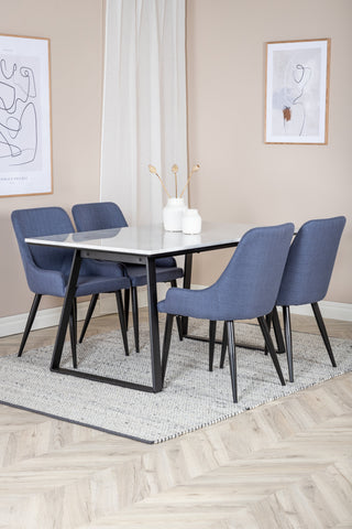 Estelle Matbord 140*90 - Vit / Svart+Plaza Matstol - Svarta Ben - Blå Tyg_4