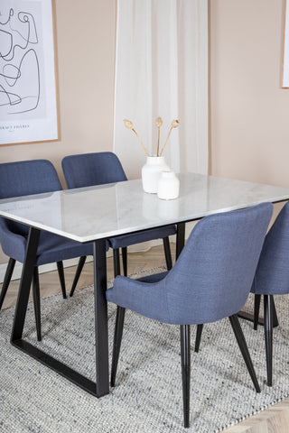 Estelle Matbord 140*90 - Vit / Svart+Plaza Matstol - Svarta Ben - Blå Tyg_4