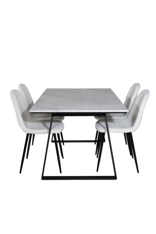 Estelle Matbord 140*90 - Vit / Svart+Polar Fluff Matstol - Svarta Ben - Vit Teddy _4