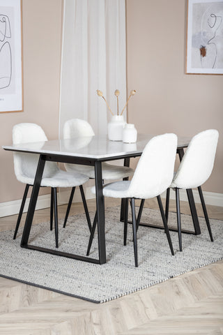 Estelle Matbord 140*90 - Vit / Svart+Polar Fluff Matstol - Svarta Ben - Vit Teddy _4