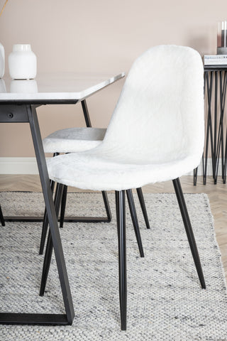 Estelle Matbord 140*90 - Vit / Svart+Polar Fluff Matstol - Svarta Ben - Vit Teddy _4