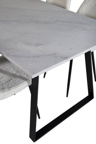Estelle Matbord 140*90 - Vit / Svart+Polar Fluff Matstol - Svarta Ben - Vit Teddy _4
