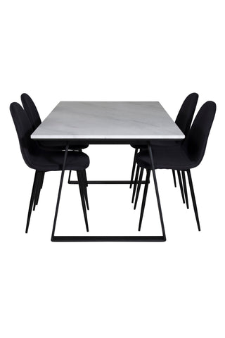 Estelle Matbord 140*90 - Vit / Svart+Polar Matstol - Svarta Ben - Svart Tyg_4