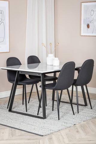 Estelle Matbord 140*90 - Vit / Svart+Polar Matstol - Svarta Ben - Svart Tyg_4