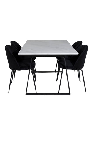 Estelle Matbord 140*90 - Vit / Svart+Wrinkles Matstol - Svarta Ben - Black Velvet_4