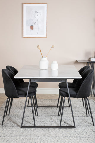 Estelle Matbord 140*90 - Vit / Svart+Wrinkles Matstol - Svarta Ben - Black Velvet_4