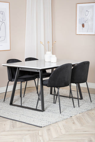 Estelle Matbord 140*90 - Vit / Svart+Wrinkles Matstol - Svarta Ben - Black Velvet_4