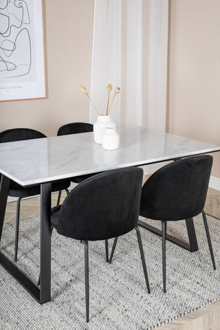 Estelle Matbord 140*90 - Vit / Svart+Wrinkles Matstol - Svarta Ben - Black Velvet_4