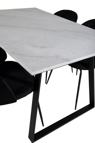 Estelle Matbord 140*90 - Vit / Svart+Wrinkles Matstol - Svarta Ben - Black Velvet_4