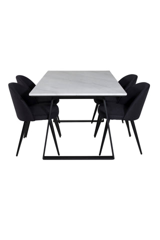 Estelle Matbord 140*90 - Vit / Svart+Velvet Dining Chiar - Svarta ben- Svart Tyg_4