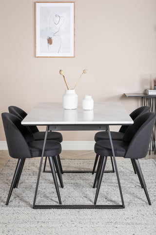 Estelle Matbord 140*90 - Vit / Svart+Velvet Dining Chiar - Svarta ben- Svart Tyg_4
