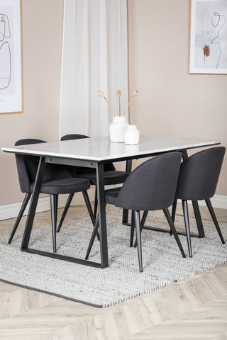 Estelle Matbord 140*90 - Vit / Svart+Velvet Dining Chiar - Svarta ben- Svart Tyg_4