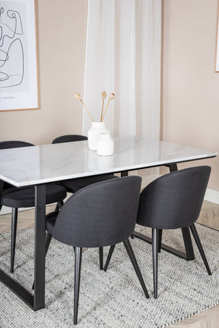 Estelle Matbord 140*90 - Vit / Svart+Velvet Dining Chiar - Svarta ben- Svart Tyg_4