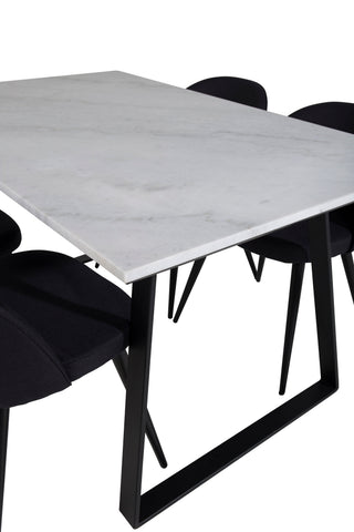 Estelle Matbord 140*90 - Vit / Svart+Velvet Dining Chiar - Svarta ben- Svart Tyg_4